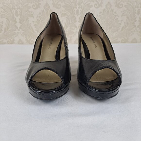 Bandolino Size 6M Mylah Black Leather Heels Peep Toe - Picture 6 of 14